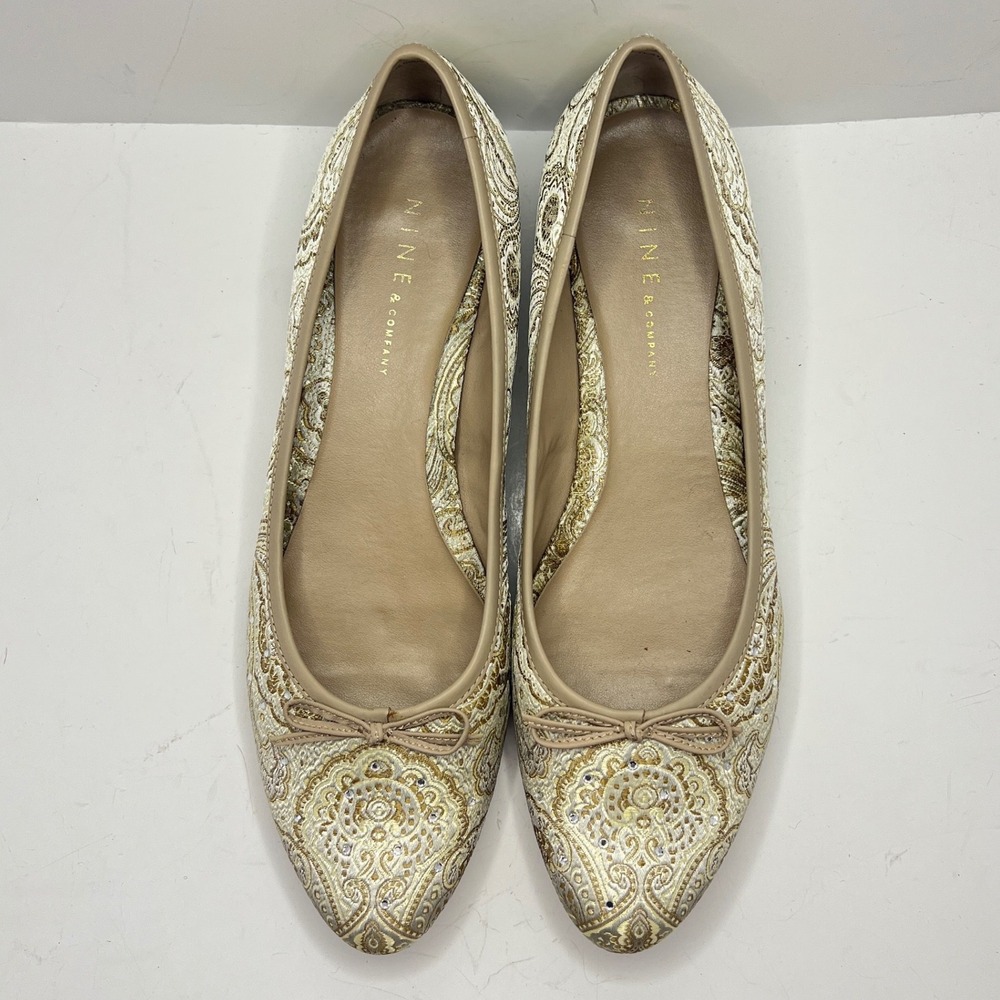 Nine & Company Womens Gold Paisley Brocade Rhinestone Kitten Heel Pumps 9.5M - Picture 2 of 9